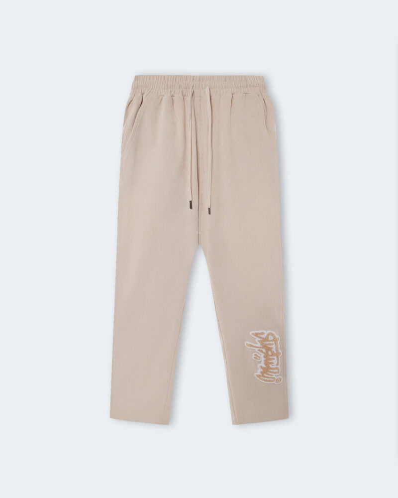 Tan Solid Corduroy Pants 1