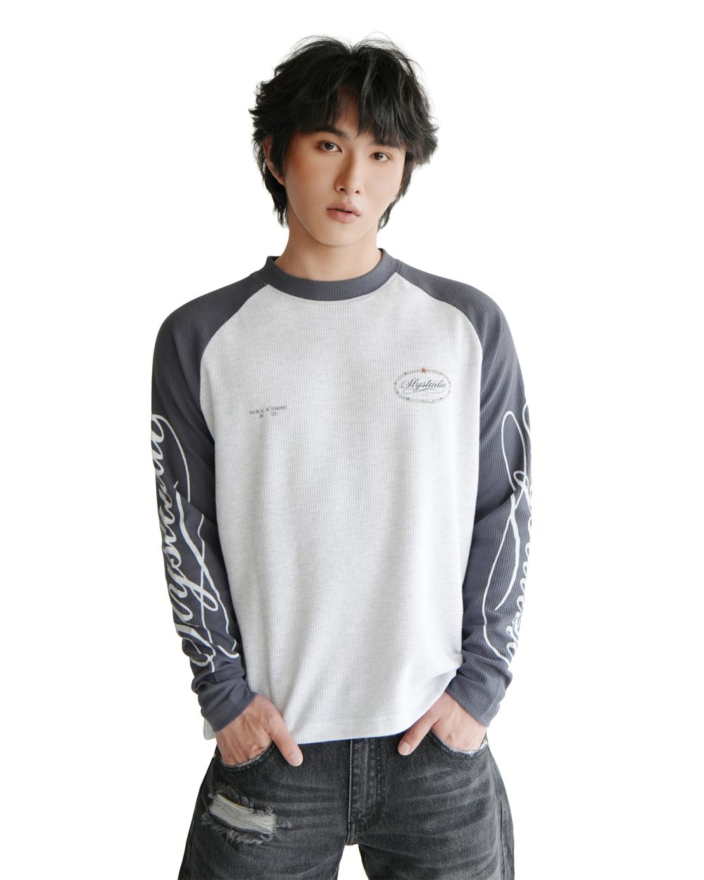 Long Sleeve Waffle Diamond Pepper Navy 8