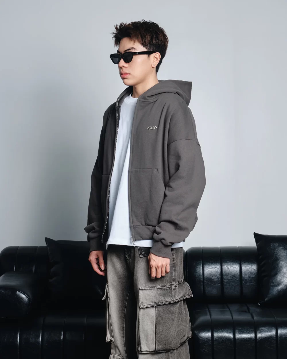 Dark Grey Metal Boxy Hoodie 9