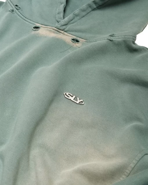 Washed Green Torn Hoodie 7
