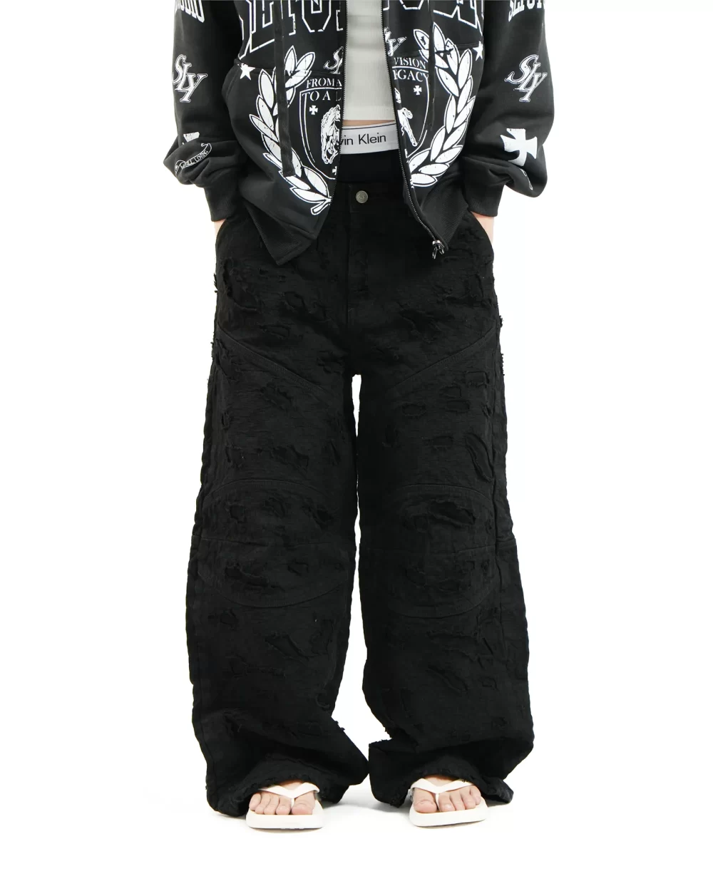 SLY Patchwork Destroy Denim Pants 9