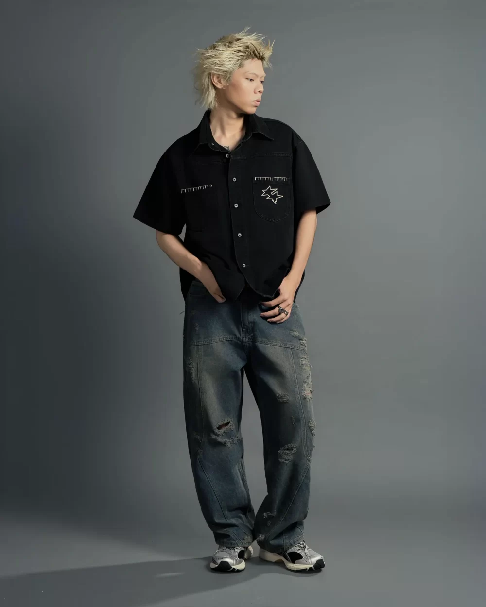 Black Shine Denim Washed Shirt 15