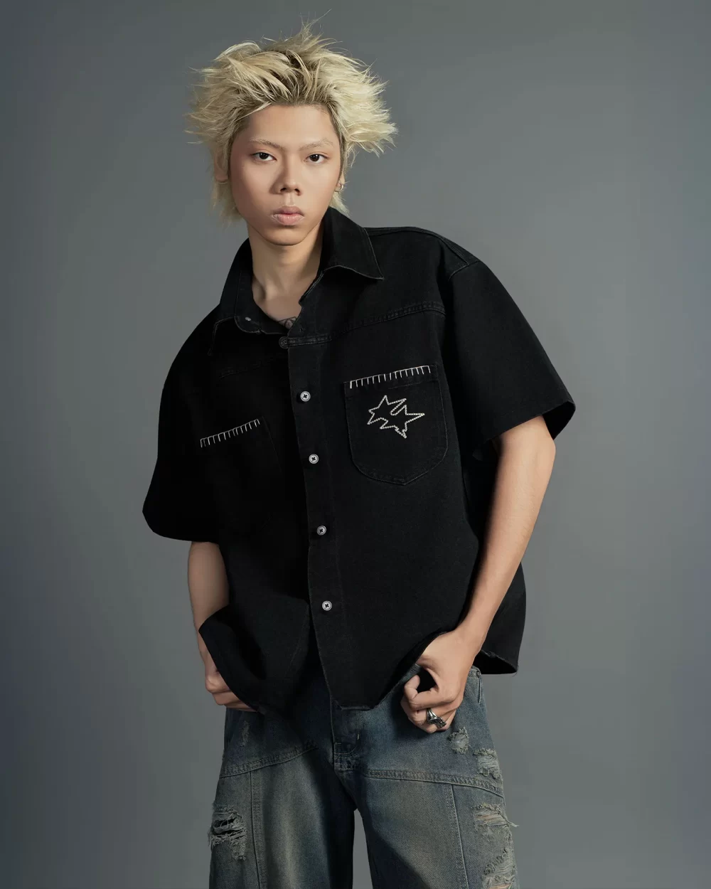 Black Shine Denim Washed Shirt 16