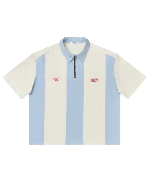 Cream n Blue Stripes Boxy Polo 1